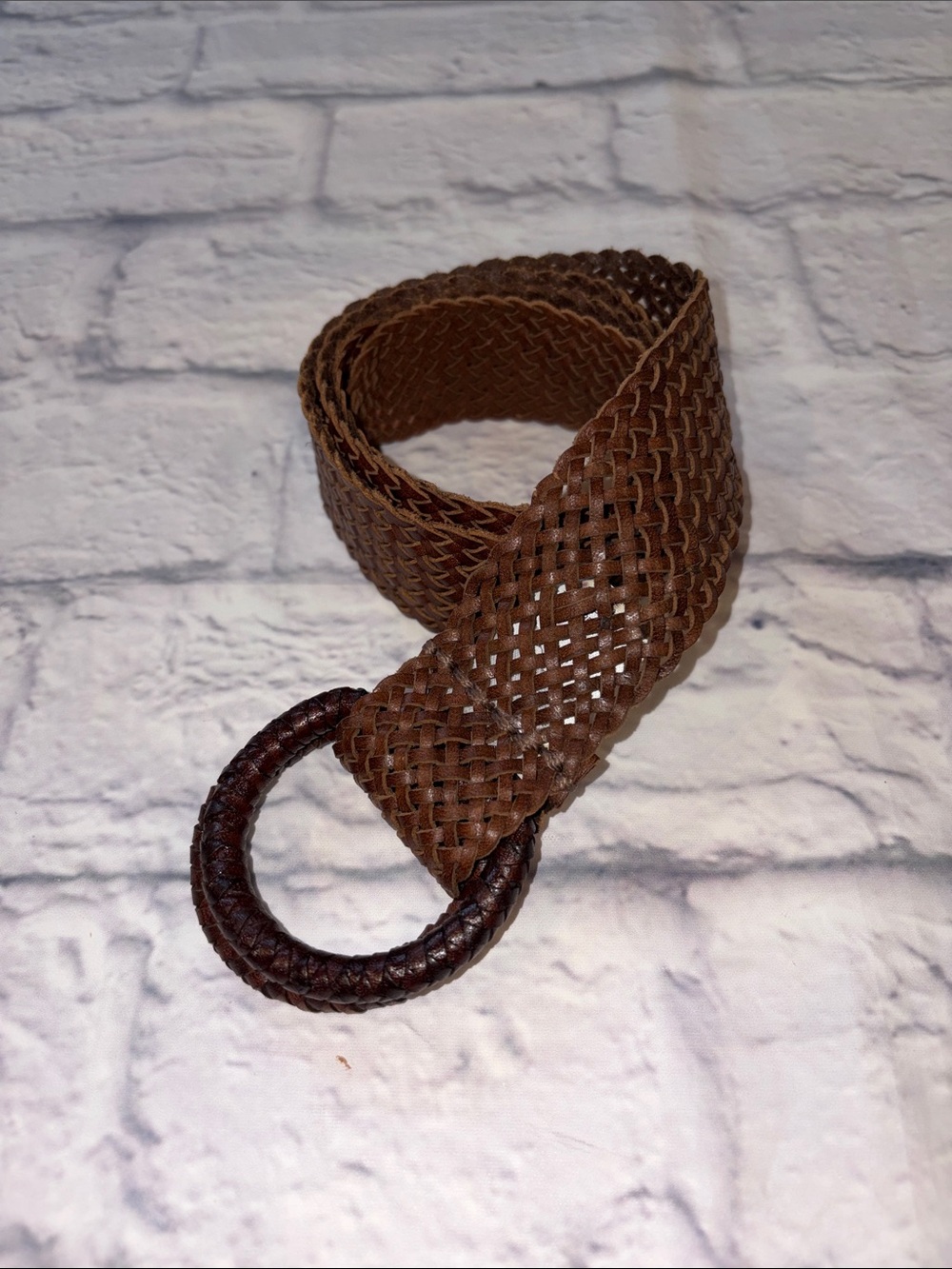 J. Crew Woven Brown Leather Double O Ring Belt